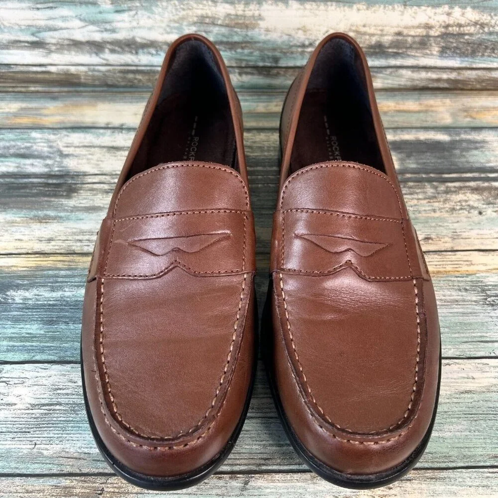 ROCKPORT Penny Loafer Shoes Mens Size 8.5M Brown Leather Dress Comfort Work